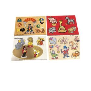 Vtg Lot Of 4 Child Wooden Puzzles Circus Theme American Toy-Connor Toy++